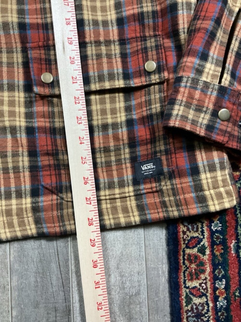 Vans Medium Shacket Flannel Full Zip Earthy Tone Corduroy Collar Rust Color - Picture 5 of 11